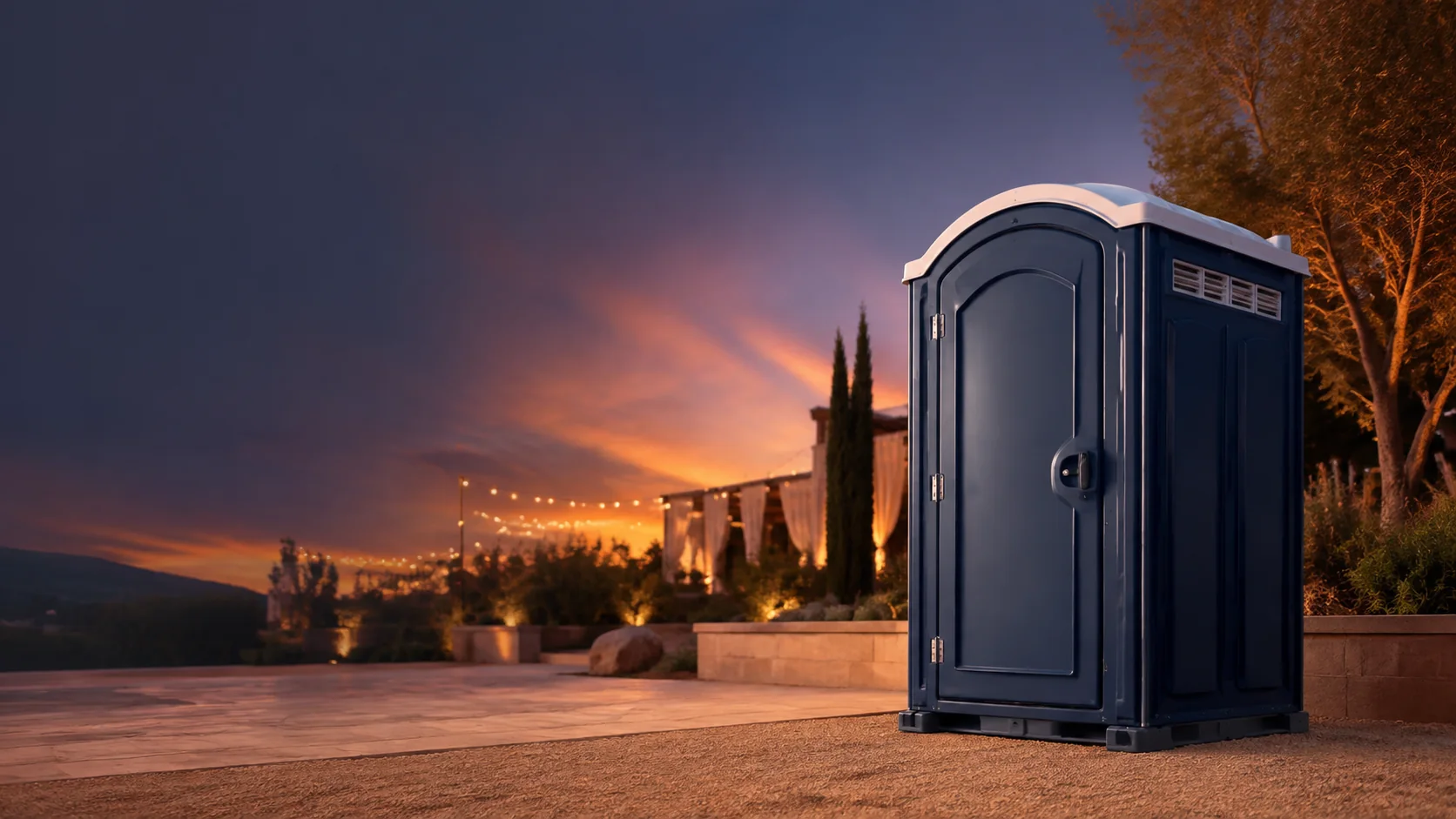 Portable restroom shown for rental planning in Taos, NM